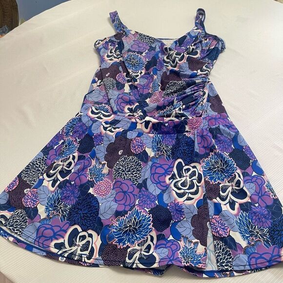 Miraclesuit x Talbots Purple Floral Tankini Swimsuit Bathing Suit Plus Size 22W - Picture 1 of 12